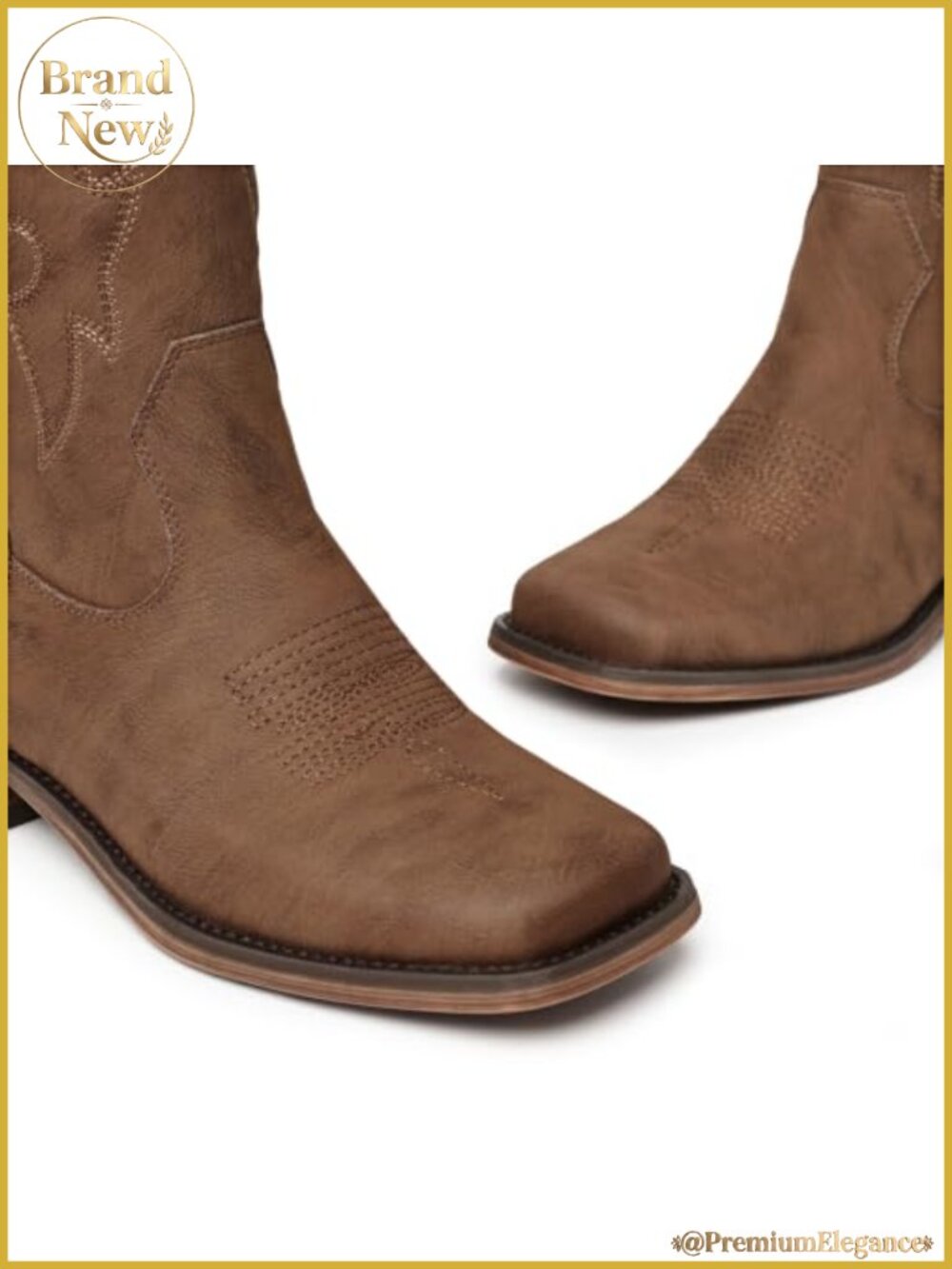 Square Toe Mid Calf Western Cowboy Boots Women Pull On Chunky Heel - Picture 4 of 6